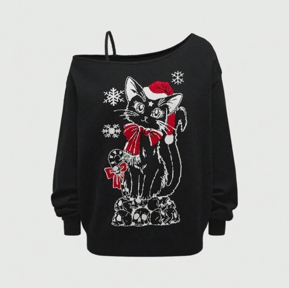 NWT ROMWE Gothic Cat Christmas Sweater Size 3XL